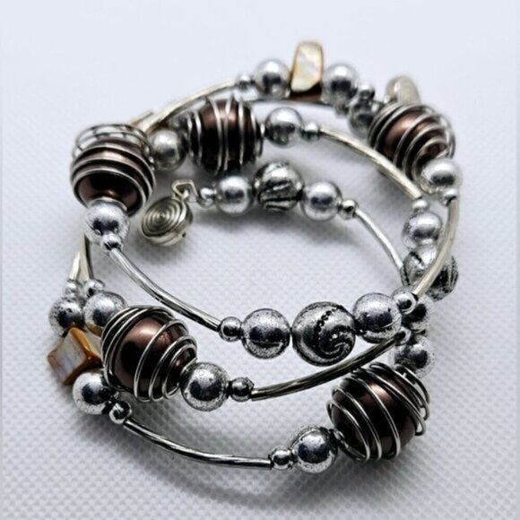 Silver Tone with Copper Color Bead Spiral Bracelet - Picture 3 of 5
